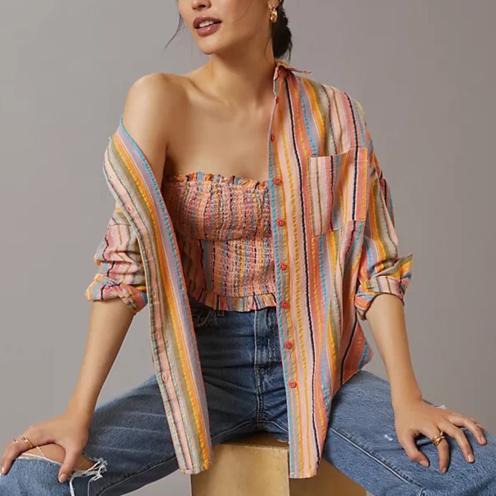 Anthropologie Long-Sleeve Boyfriend Striped Shirt